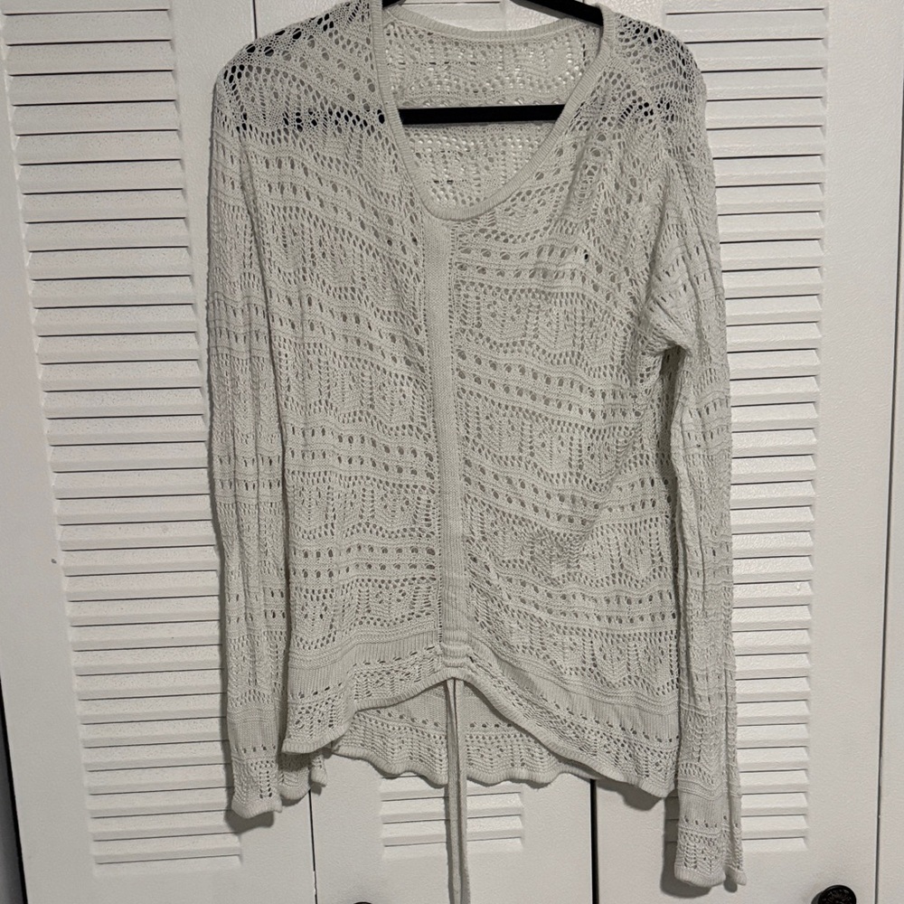 Open-Knit Lightweight Long Sleeve Cardigan in Off-White